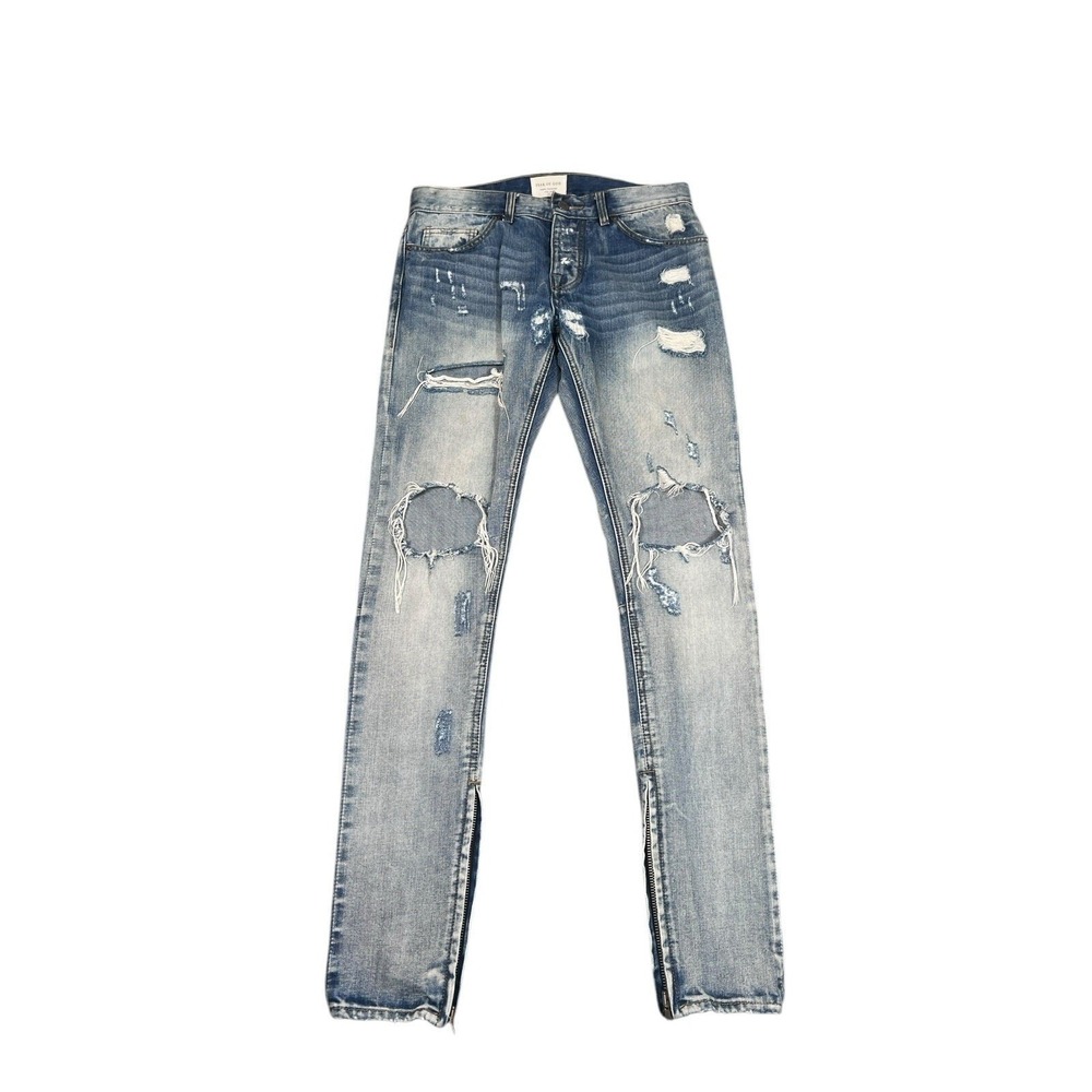 Fear of God Jeans Mens 30X34 Blue Distressed Skinny Ankle Zip Fourth Collection